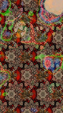 Moda arka planında parlak buketler. Kumaş, duvar kağıdı ve kağıt üzerine baskı yapmak için gelişen arka plan. Eski usul küçük çiçekli şirin bir eskiz deseni. Raster illüstrasyonu.