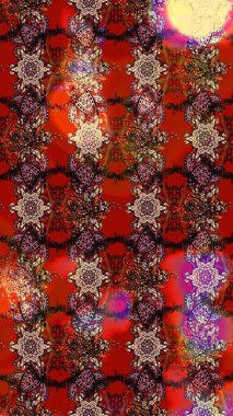 Raster illüstrasyonu. Çiçek süslemeli çizim deseni. Kahverengi ve kırmızı renkte çiçekler.