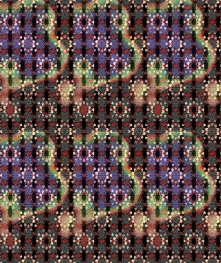 Renkli desenli eskiz deseni, siyah ve kahverengi çiçekler ve dekoratif elementler. Eskiz geçmişi. Raster illüstrasyonu. Kumaş, tekstil, duvar kağıdı baskısı için. Antika retro tarzı.