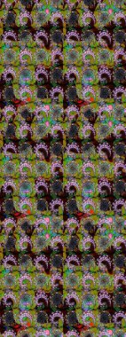 Düz Çiçek Elementleri Tasarımı. Raster illüstrasyonundaki çiçek desenli çizim. Yeşil ve kahverengi renkli çiçekler. Renkli Yaz Teması çizim şablonu.