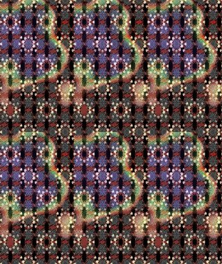 Renkli desenli eskiz deseni, siyah ve kahverengi çiçekler ve dekoratif elementler. Eskiz geçmişi. Raster illüstrasyonu. Kumaş, tekstil, duvar kağıdı baskısı için. Antika retro tarzı.