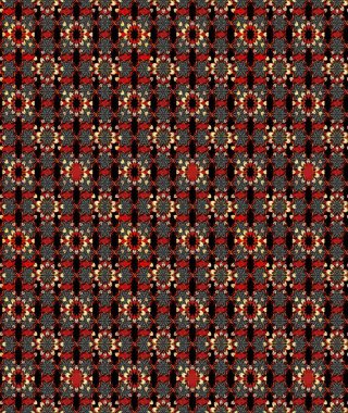 Raster illüstrasyonu. Hint süsü. Çizim kalıbı. Renkli süs kenarı. Siyah ve kırmızı renklerde. Çiçek duvar kağıdı.