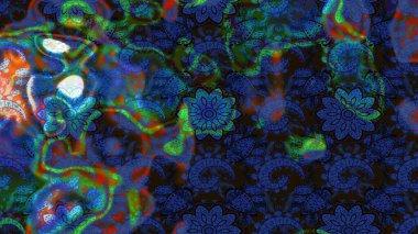 Mavi ve gri renkli şirin çiçek desenleri. Düz Çiçek Elementleri Tasarımı. Renkli Bahar Teması eskiz kalıbı. Raster Modaya uygun kumaş deseni.