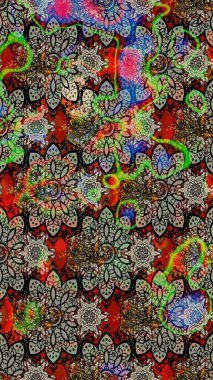 Raster deseni. Bahar çiçekleri dallı desen, gri ve nötr renkler çiçekli siluet.