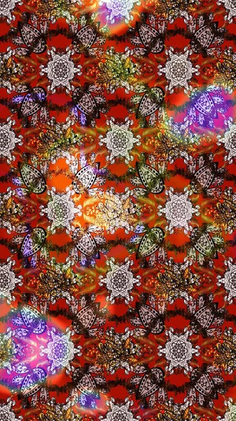 Raster deseni. Raster illüstrasyonu. Küçük çiçekteki sevimli çiçek deseni. Nazikçe, yaz çiçekleri kahverengi ve kırmızı renklerde.