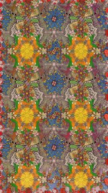 Renkli Yaz Temalı Kusursuz Arkaplan. Raster illüstrasyonunda kusursuz çiçek deseni. Kahverengi ve bej renkli çiçekler. Düz Çiçek Elementleri Tasarımı.