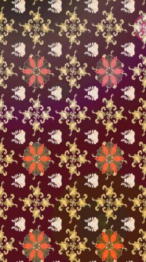 Soyut etnik raster çizim kalıbı. Çiçekler. Vadinin çiçekleri mor ve kahverengi renklerde.