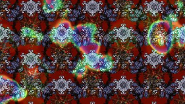 Kırmızı ve kahverengi renkli Asya tekstili. Raster illüstrasyonu. Çiçek desenini çiz.