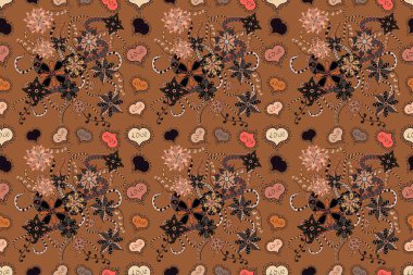 Düz Çiçek Elementleri Tasarımı. Sevimli çiçek raster deseni. Hoş renklerde çiçekler. Kusursuz Renksiz Bahar Teması Kusursuz Arkaplan.