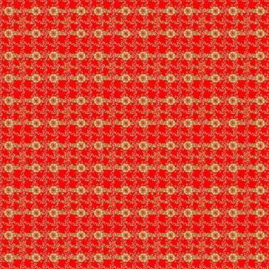 Kırmızı, turuncu ve bej renklerde altın elementler. Kusursuz raster arka plan. Duvar kâğıdı barok, İspanyol kumaşı. Şık bir grafik desen. Çiçek deseni.
