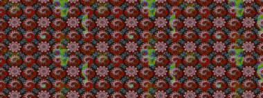 Kırmızı ve kahverengi renkte etnik çiçeklerle süslenmiş zarif bir eskiz şekli. Raster Çiçek İllüstrasyonu güzel tekstil..