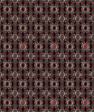 Çiçek desenli çizim. Raster illüstrasyonu. Siyah ve kahverengi renkli Asya tekstili.