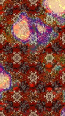 Kahverengi ve kırmızı çiçekli eskiz deseni, suluboya çiçek deseni, sevimli çiçek, duvar kağıdı, kart veya kumaş için fayanslı. Raster - stok.