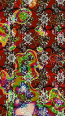 Küçük çiçekteki sevimli çiçek deseni. Bir sürü kahverengi ve kırmızı soyut çiçekli tropik eskiz deseni. Varicolobrown ve Red Raster çizimi.