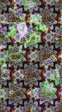 Raster illüstrasyonundaki çiçek desenli çizim. Gri ve nötr renkte çiçekler.