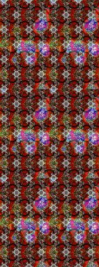 Renkli desenli eskiz deseni, kahverengi ve kırmızı çiçekler ve dekoratif elementler. Raster illüstrasyonu. Kumaş, tekstil, duvar kağıdı baskısı için. Eskiz geçmişi. Antika retro tarzı.