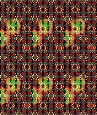 Çiçekler. Soyut etnik raster çizim kalıbı. Vadinin çiçekleri siyah ve kırmızı renklerde.