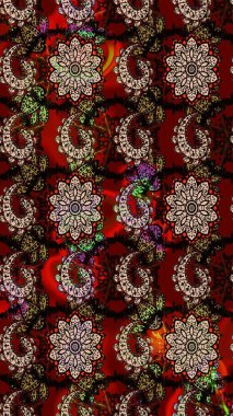 Raster illüstrasyonu. Siyah ve kırmızı renklerin üzerine karalamalar çizilmiş çiçek deseni.