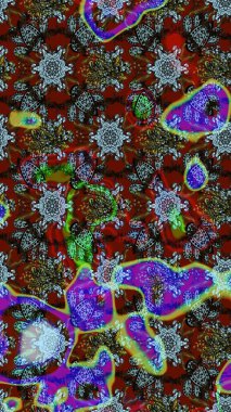 Raster çiçek izi. Çiçeksel kahverengi ve kırmızı çizim deseni. Raster Yumuşak kumaş deseni. Klasik taslak çizimi.