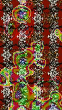 Desen, çizim, çiçek sınırı. Çiçek çelengi. Kıvırcık, parlak örgü. Raster illüstrasyonu. Güzel, parlak, pürüzsüz kumaş, tuval. Klasik eski arkaplan.