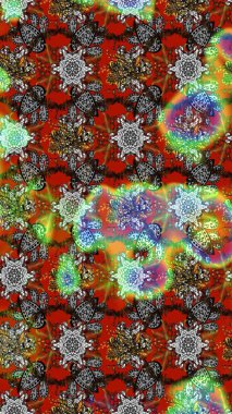 Kabile sanatı boho baskısı, klasik çiçek arkaplanı. Arkaplan dokusu, duvar kağıdı, gri ve kahverengi renkli çiçek teması. Soyut etnik raster çizim kalıbı.