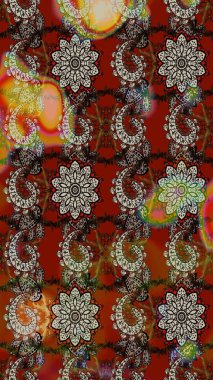 Çiçek tasarımı için inanılmaz bir kolaj cenneti tarzı. Parlak çiçekli kolaj çiçekleri kahverengi ve kırmızı. Çiçekli zambaklar eskiz arka planı.