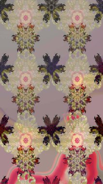 Gri ve bej renkli parlak çiçekli halı desenli..