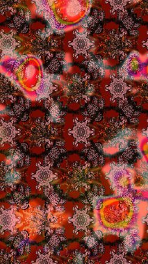 Raster illüstrasyonundaki çiçek desenli çizim. Kahverengi ve kırmızı renkte çiçekler. Renkli Bahar Teması eskiz kalıbı. Düz Çiçek Elementleri Tasarımı.