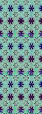 In asian textile style on blue and neutral colors. Raster illustration. Seamless flowers pattern.