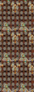 Üzerinde gelincikler ve vadi zambakları olan renkli çiçek desenli nakış deseni. Tekstil tasarımı için kahverengi ve gri renkli geleneksel halk çiçekleri buketi.