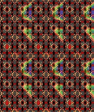 Çiçek desenli çizim. Raster illüstrasyonu. Asya tekstil tarzında. Siyah ve kırmızı renkte çiçekler. Raster illüstrasyonu.