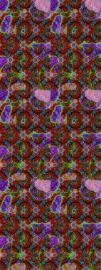 Tekstil için suluboya eskiz deseni. El çizimi çiçek çizimi deseni (fayans). Şirin çiçekler, şal desenli, kırmızı ve kahverengi renkli çizim deseni.