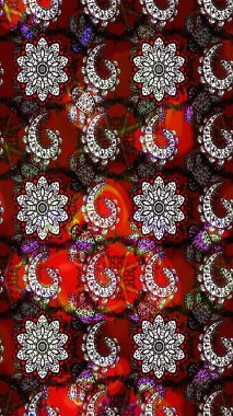 Raster illüstrasyonundaki çiçek desenli çizim. Kırmızı ve siyah renkte çiçekler.