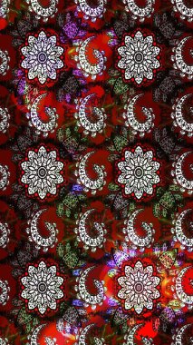 El çizimi çiçek çizimi deseni (fayans). Şirin çiçekli, desenli, siyah ve kırmızı renkli renkli bir eskiz deseni. Tekstil için suluboya çizim deseni.