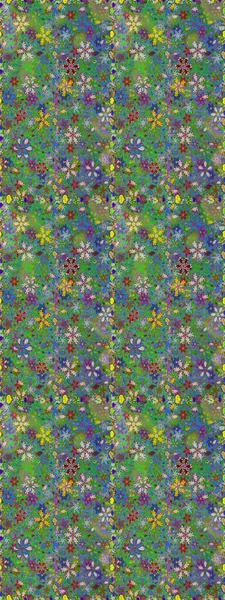 Çok yeşil ve mavi zarif küçük çiçekler ve yeşil ve mavi renkli komik böcekler, raster desen, illüstrasyon.