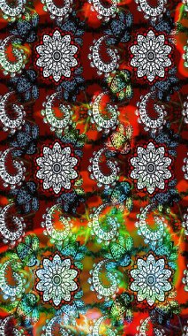 Çiçek desenli çizim. Siyah ve kırmızı renkte çiçekler. Düz Çiçek Elementleri Tasarımı. Raster illüstrasyonu. Renkli Bahar Teması eskiz kalıbı. Asya tekstil tarzında.