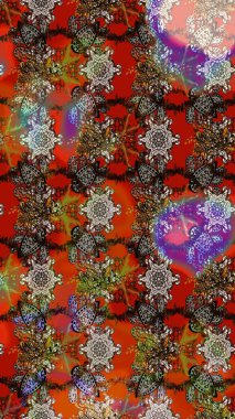 Motley illüstrasyonu. Küçük çiçekte güzel bir desen. Moda baskıları için zarif bir şablon. Küçük renkli çiçekler. Kahverengi ve kırmızı çiçekli bahar çiçekleri.