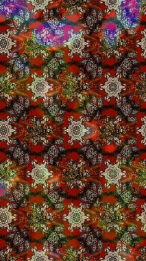 Kahverengi ve kırmızı renkte çiçekli çiçek deseni. Suluboya tarzında kahverengi ve kırmızı renkte çiçekler.