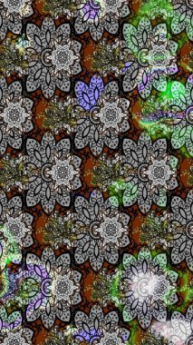 Düz Çiçek Elementleri Tasarımı. Renkli Bahar Teması eskiz kalıbı. Raster illüstrasyonu. Gri ve kahverengi renkte zarif çiçekli suluboya.