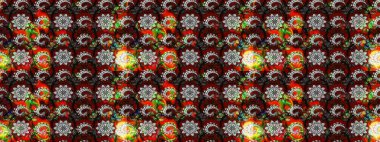 Raster illüstrasyonundaki çiçek desenli çizim. Süslü kumaş deseni. Düz Çiçek Elementleri Tasarımı. Renkli Bahar Teması çizim şablonu.