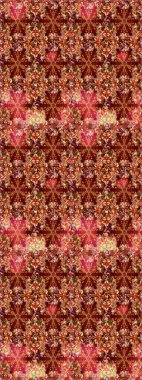 Kırmızı ve kahverengi renklerde altın. Dekoratif simetri arabesk. Doğum günü kartı, davetiye ya da afiş için iyidir. Raster illüstrasyonu. Kusursuz ortaçağ çiçek desenleri..