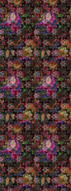 Renkli çizim kalıbı. Çiçek arkaplan. Raster illüstrasyonu. Çiçek duvar kâğıdı. Siyah ve kahverengi renkli şirin tekstil.