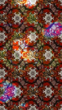 Şirin çiçekli eskiz deseni ve kahverengi ve kırmızı renklerde yapraklar, suluboya çiçek deseni, duvar kağıdı, kart ya da kumaş için fayanslı. Raster illüstrasyonu.