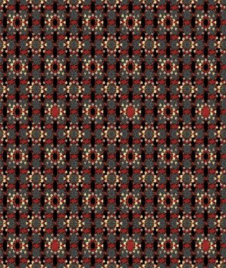 Renkli desenli eskiz deseni, siyah ve kahverengi çiçekler ve dekoratif elementler. Eskiz geçmişi. Raster illüstrasyonu. Kumaş, tekstil, duvar kağıdı baskısı için. Antika retro tarzı.