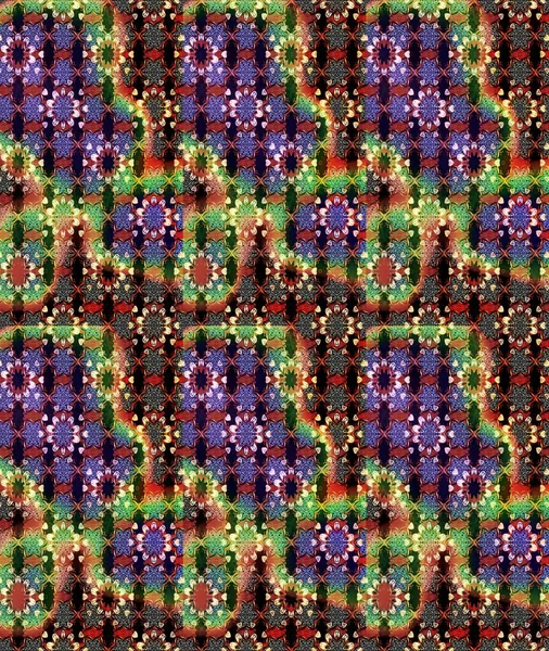 Çiçek desenli çizim. Raster illüstrasyonu. Siyah ve kahverengi renkli Asya tekstili.