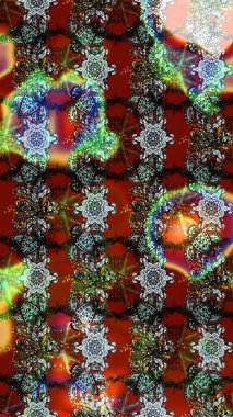 Kahverengi ve kırmızı renklerde Asya tekstili. Raster illüstrasyonu. Çiçek desenini çiz.