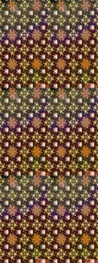 Raster illüstrasyonundaki çiçek desenli çizim. Çiçekler suluboya tarzında kahverengi ve mor renkte.