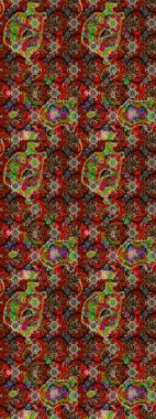 Çok kahverengi ve kırmızı zarif küçük çiçekler ve kahverengi ve kırmızı renkli komik böcekler, raster desen, illüstrasyon.