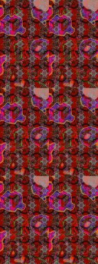 Çiçek desenli çizim. Raster illüstrasyonu. Düz Çiçek Elementleri Tasarımı. Renkli Bahar Teması eskiz kalıbı. Güzel kumaş deseni. Asya tekstil tarzında.