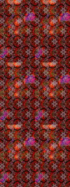 Çiçek desenli çizim. Raster illüstrasyonu. Kahverengi ve kırmızı renklerde Asya tekstili.